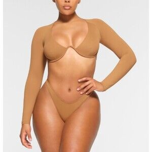 SKIMS Swim Long Sleeve Underwire Top Womens Swimwear Beach Crop Ochre Sz XS NWT